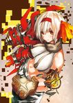  android arm_cannon bad_id bad_pixiv_id breasts damaged gloves hairband highres kirii large_breasts looking_at_viewer mecha_musume mechanical_parts midriff original parts_exposed red_eyes short_hair solo weapon white_hair 