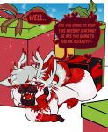  anthro bubble_butt butt canid canine canis christmas deer dialogue english_text folfie_winter foreskin genitals gift hi_res holidays hybrid linyxart lying male male/male mammal offering_to_viewer on_front penis shortstack shortstack_male snow solo speech_bubble teasing teasing_viewer text wolf 