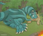 6:5 animal_genitalia bestiality big_butt blue_body blue_scales bodily_fluids butt campfire cloaca cloaca_juice detailed_background dinosaur duo fang_(primal) fellatio female feral forest forest_background genital_fluids genitals hand_on_snout hi_res human human_on_feral interspecies larger_female larger_feral male male/female male_on_feral mammal melee_weapon mouth_closed nature nature_background nude oral penile plant polearm prehistoric_species primal_(series) reptile saurischian scales scalie sex sharp_teeth size_difference spear spear_(primal) strohdelfin teeth theropod tongue tongue_out tree tyrannosaurid tyrannosauroid tyrannosaurus tyrannosaurus_rex weapon