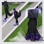 alternative_fashion anthro canid canine claws emailty emo feet foot_crush foot_fetish fox hi_res kitsunaki magic male mammal oblivious pawpads paws portal size_difference solo stomping