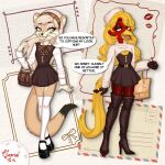 1:1 accessory anthro avian beak bird black_clothing black_footwear black_shoes brown_clothing brown_dress clothing crossdressing_male dress duo english_text fashion feathers female femboy footwear fur_clothing galliform glori_gamebird golden_pheasant hair handbag hat headband headgear headwear hi_res high_heels legwear long_hair long_tail male mammal mary_janes mira_lee mustelid musteline phasianid pheasant pillbox_hat postcard purse red_body red_feathers ring shoes smug socks surprisethefox tail tan_body text thigh_highs true_musteline weasel yellow_beak yellow_body yellow_feathers