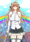  amagi_brilliant_park antenna_hair breasts brown_eyes brown_hair gun large_breasts long_hair rainbow rifle sento_isuzu skirt solo thighhighs weapon white_legwear zettai_ryouiki zucchini 