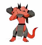 3_heads 4_arms bottomwear clothed clothing crotch_head demon foot_hands humanoid loincloth male multi_arm multi_head multi_limb nipples pastry404 skimpy unusual_anatomy