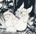 2018 3_toes anus balls barefoot bdsm bondage bound butt claws cornelius_(odin_sphere) curling_toes feet foreskin genitals grass hair hi_res hood looking_at_viewer lying male melee_weapon monochrome odin_sphere on_back outside pawpads penis perineum plant pooka restraints rope rope_bondage semi-anthro soles solo stormdragonblue sword toe_claws toes tree vanillaware weapon