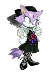  1girl animal_ears black_shoes blaze_the_cat cat_ears cat_girl cat_tail dress floral_print forehead_jewel furry furry_female gloves hands_on_own_hips highres purple_fur shoes simple_background sonic_(series) tail tokiwa757 white_background white_gloves yellow_eyes 
