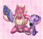 ambiguous_species anthro bib bonnet bow_ribbon canid canine canis clothed clothing coyote diaper diaper_fetish diaper_under_clothing feminization gas_mask headgear headwear hi_res hose kneeling latnam looking_at_viewer male mammal mask object_in_mouth pacifier pacifier_in_mouth pampermousse solo wearing_diaper