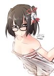  bad_id bad_pixiv_id bespectacled black-framed_eyewear black_eyes black_hair blush camisole dated glasses hair_ornament kantai_collection looking_at_viewer nekobaka sendai_(kantai_collection) short_hair simple_background solo strap_slip twitter_username two_side_up white_background 