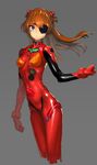  blue_eyes bodysuit boroja bracer breasts cowboy_shot duct_tape expressionless eyelashes eyepatch floating_hair from_side gloves grey_background hair_ornament long_hair looking_at_viewer neon_genesis_evangelion number orange_hair outstretched_arm pilot_suit plugsuit rebuild_of_evangelion shikinami_asuka_langley shiny shiny_clothes simple_background skinny small_breasts solo souryuu_asuka_langley two_side_up 