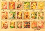  >_< beedrill bewear bouquet budew chikorita closed_mouth commentary_request corsola finneon flower goomy hair_flower hair_ornament happiny head_wreath hibiscus highres holding holding_bouquet magnemite mimikyu murkrow pikachu pink_flower pokemon pokemon_(creature) postage_stamp sandygast skiploom smile snover swirlix torchic traditional_media translation_request watercolor_pencil_(medium) wobbuffet yukichi_0611 