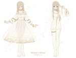  bangs commentary english full_body long_hair looking_at_viewer mia0309 multiple_girls no_pupils original simple_background standing white_background 