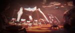  absurdres alien animal cave_interior commentary english_commentary felixriano highres landscape light_rays no_humans original oversized_bug painterly rock scenery science science_fiction spacecraft water 