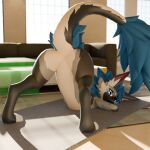 1:1 2026 3d_(artwork) anthro ass_up black_body black_fur black_hair blender_(artwork) blender_cycles_(artwork) blue_body blue_eyes blue_fur blue_hair body_hair digital_media_(artwork) digitigrade elkslickhound eyewear fluffy fluffy_ears fluffy_hair fluffy_tail fur furniture glasses grey_body grey_fur grey_hair hair jack-o'_pose looking_at_viewer male markings meme meme_pose multicolored_body multicolored_fur mythological_creature mythology novabeast pose sofa solo tail tail_tuft tuft vibincane9