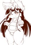  biniki black_hair bra canine clothing female feral fox fundoshi hair kemono long_hair mammal monochrome multple_nipples ukan_muri underwear 