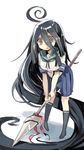  absurdly_long_hair ahoge alternate_hair_length alternate_hairstyle beast_spear black_hair breasts kantai_collection large_breasts long_hair namesake nonco parody polearm school_uniform serafuku skirt solo spear ushio_(kantai_collection) ushio_to_tora very_long_hair weapon 