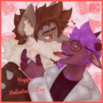  2026 anthro black_clothing black_shirt black_topwear blush blush_lines body_hair border bovid brown_body brown_fur brown_hair brunis_(brunisdraws) brunisdraws canid canine canis caprine cheek_tuft chest_hair clothing coat detailed detailed_fur duo ear_piercing ear_scar ears_up eyebrows eyewear facial_hair facial_tuft fluffy_ears fluffy_mane framed_picture french_kissing fur glasses goat_ears goatee grabbing_fur grey_body grey_fur hair heart_pupils heart_symbol hi_res holidays horizontal_pupils horn hybrid jacket jewelry kissing leather leather_clothing leather_jacket leather_topwear lights love male male/male mammal mane mexican_wolf mustache neck_tuft orange_eyes pattern_background piercing pupils purple_eyes purple_hair purple_tongue raincoat red_tongue redrich_(brunisdraws) ring romantic romantic_ambiance romantic_couple scar shaded shadow sharp_teeth sheep-goat shirt side_view signature silver_(metal) silver_jewelry silver_ring simple_background size_difference sleepy_eyes spines teeth text tongue topwear tuft two_tone_hands valentine's_day wearing_glasses white_body white_fur wolf 