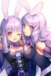  :p animal_ears blush breasts bunny_ears chuchu_(show_by_rock!!) cleavage curly_hair dual_persona heart heart-shaped_pupils large_breasts long_hair looking_at_viewer md5_mismatch momoshiki_tsubaki multiple_girls one_eye_closed purple_hair show_by_rock!! smile symbol-shaped_pupils tongue tongue_out 