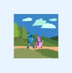 adventure anthro border bovid caprine clothed clothed_female clothing cloud cloudy_sky comic_panel duo eating eating_food female field forest hi_res lagomorph male mammal no_outlines path plant saffron_(unicorn_blood) sheep shirtless_male sky tree tulip_(unicorn_blood) unicorn_blood_(comic) vanilla_candy white_border