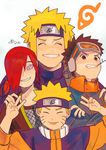  4boys black_eyes black_hair blonde_hair crossed_arms double_v eyebrows eyes_closed fingernails fingers forehead_protector goggles hair_over_one_eye hands hands_on_shoulders konohagakure_symbol male male_focus multiple_boys nagato_(naruto) namikaze_minato naruto pain_(naruto) purple_eye red_hair rinnegan short_hair simple_background spiked_hair spiky_hair teeth tongue uchiha_obito uzumaki_naruto v 