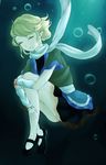  air_bubble arm_warmers blonde_hair bubble closed_eyes dress expressionless hand_on_leg highres knees_to_chest layered_dress leg_hug light_rays mary_janes mizuhashi_parsee pointy_ears scarf shoes short_hair short_sleeves solo sunbeam sunlight touhou underwater vemor 