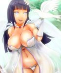  bare_shoulders bird black_hair breasts cleavage curvy dove elbow_gloves flower gloves hair_flower hair_ornament highres hyuuga_hinata large_breasts lips long_hair naruto naruto_(series) navel sakuama silver_eyes smile solo thighs white_gloves wide_hips 