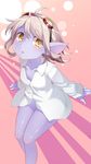  bad_id bad_pixiv_id blue_skin brown_eyes brown_hair dress_shirt goggles goggles_on_head highres league_of_legends legs naked_shirt pointy_ears shirt short_hair solo tristana 