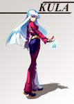  ass belt blue_hair cropped_jacket gloves highres ice ice_crystal kula_diamond lolik long_hair looking_at_viewer red_eyes smile solo the_king_of_fighters walking 