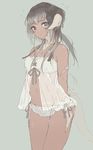  au_ra babydoll black_hair dark_skin final_fantasy final_fantasy_xiv flying_sweatdrops heterochromia horns midriff navel panties solo underwear underwear_only wagashi_(goma_dango) 