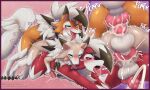 anal anal_penetration animal_genitalia animal_penis anthro biped bodily_fluids canine_genitalia canine_penis claws cum cum_in_ass cum_inside dusk_lycanroc erection feral fermusieboir4 fur generation_7_pokemon genital_fluids genitals green_eyes group group_sex hi_res knot lycanroc male male/male midday_lycanroc midnight_lycanroc multicolored_body multicolored_fur nintendo orange_body orange_fur paws penetration penile penile_penetration penis pokemon pokemon_(species) quadruped red_body red_fur sex sheath sound_effects tail text tongue tongue_out train_position trio white_body white_fur white_tail