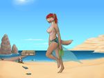  2014 anthro arthropod barrel beach being_watched breasts brown_fur canine clothed clothing crab crustacean detts feet female fur hair male mammal marine nipples nude pier pink_nipples red_hair rock sand seaside solo standing swimming walking 