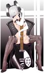  animal_ears breasts bunny_ears guitar highres instrument linked_piercing looking_at_viewer nipple_chain nipple_piercing nipples original piercing rickenbacker short_hair silver_eyes silver_hair small_breasts solo wana_b 
