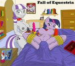  2015 anthro anthrofied bdsm bed bell blue_eyes blush bondage book bound breast_milking breasts bulge collar cutie_mark daughter dildo englis_text equine erection fall_of_equestria female first_person_view friendship_is_magic gold_(metal) horn lactating lying mammal milking_machine mother mother_and_daughter my_little_pony necktie nipple_piercing nipples nude parent penis piercing poprocks princess_celestia_(mlp) princess_luna_(mlp) purple_eyes pussy red_collar severed_horn sex_toy slave twilight_sparkle_(mlp) twilight_velvet_(mlp) unicorn winged_unicorn wings 