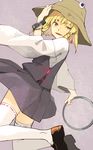  bad_id bad_twitter_id blonde_hair bracelet hair_ornament hair_ribbon hat hichiko jewelry long_sleeves looking_to_the_side moriya's_iron_rings moriya_suwako open_mouth ribbon shirt shoes short_hair skirt skirt_set smile solo thighhighs touhou vest white_legwear wide_sleeves yellow_eyes 