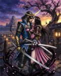  1boy 1girl ai-generated armor black_hair date_masamune_(sengoku_basara) hetero japanese_armor kiss non-web_source oichi_(sengoku_basara) sengoku_basara 