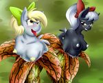  2014 anthro anthrofied blonde_hair blush bow breasts derp_eyes derpy_hooves_(mlp) duo equine eyewear fan_character female flower friendship_is_magic glasses hair mammal my_little_pony nipples pegasus plant plant_vore spiderweber sweat tongue tongue_out wings yellow_eyes 
