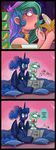  2015 annoyed banana blush comic computer dialogue english_text equine eyeshadow female food friendship_is_magic fruit gold_(metal) hair horn human humanized laptop lyra_heartstrings_(mlp) makeup mammal multicolored_hair my_little_pony nail_polish necklace pillow ponytail princess_celestia_(mlp) princess_luna_(mlp) sitting sparkles text thedracojayproduct unicorn 