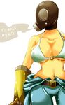  1girl belt bikini_top breasts gas_mask genderswap gloves large_breasts simple_background sweat team_fortress_2 the_pyro 