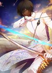  arjuna_(fate/grand_order) arrow bad_id bad_pixiv_id blood blood_on_face bow_(weapon) brown_hair dark_skin dark_skinned_male fate/grand_order fate_(series) gloves heru_(goldprin) indian_clothes male_focus solo weapon 
