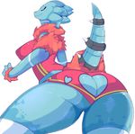  anthro big_breasts big_butt blue_scales breasts butt clothed clothing covered_nipples dragon eyes_closed female huge_butt imago_ic kemono leggings legwear nipples plain_background presenting presenting_hindquarters puffy_nipples reptile scalie skimpy smile solo thick_thighs tight_clothing wide_hips 