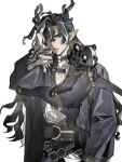  1boy arknights cat dragon_boy dragon_horns erober heterochromia horns long_sleeves meme throwing upper_body wang_(arknights) white_background woe_plague_be_upon_ye_(meme) 