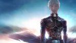 amino_(tn7135) archer closed_eyes cloud crack dark_skin fate/stay_night fate_(series) light_particles sky solo spoilers upper_body white_hair 