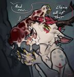  anthro bio_(biohazardouswolf) bodily_fluids cum cum_in_mouth cum_inside cum_on_face deer distortist dragon duo fur furred_dragon furred_scalie genital_fluids genital_piercing genitals knot male male/male mammal moonfang mythological_creature mythological_scalie mythology penis penis_piercing piercing prince_albert_piercing scalie speech_bubble zorak_the_great 
