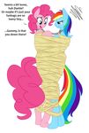  2015 annoyed anthro anthrofied bdsm blue_eyes bondage bound breasts chain collar dialogue duo english_text equine female friendship_is_magic hair mammal multicolored_hair my_little_pony pegasus pinkie_pie_(mlp) rainbow_dash_(mlp) rainbow_hair slave spiderweber text wings 