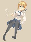  ahoge alternate_legwear artoria_pendragon_(all) blonde_hair casual fate/stay_night fate_(series) green_eyes heart nagiko_(character1925) no_shoes saber solo thighhighs 