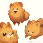  absurdres angry artist_name derivative_work english_commentary fangs highres looking_to_the_side multiple_views nose_bubble open_mouth orange_fur pokemon pokemon_ww pombon smile stella_chen_yui tongue tongue_out 