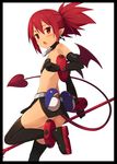  ass black_gloves boots border chestnut_mouth clenched_hand collar demon_girl demon_tail demon_wings disgaea earrings elbow_gloves etna flat_chest gloves jewelry kinta_(distortion) open_mouth pointy_ears red_eyes red_hair skirt skull_earrings solo tail thigh_boots thighhighs twintails white_background wings 