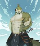 2025 5_fingers abs alexyz_kun anthro arm_scar armor barazoku belt big_muscles black_spikes blue_sclera chest_scar chin_spikes crush crushing_object digital_media_(artwork) dungeons_and_dragons erenok_(kilyion) facial_spikes fingers fist forearm_muscles fragment frill_(anatomy) green_body grin grinning_at_viewer half-length_portrait hand_on_side hasbro head_crest head_frill hi_res jaw_spikes lizardfolk_(dnd) lizardman male muscular muscular_anthro muscular_arms muscular_male navel obliques pecs portrait scalie scar sharp_teeth smile smiling_at_viewer solo spiked_tail spikes spikes_(anatomy) tail tassets teeth text trapezius wizards_of_the_coast