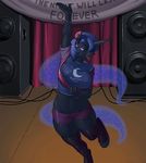 2015 anthro anthrofied blue_hair clothed clothing ear_piercing english_text equine female flashing friendship_is_magic hair horn kevinsano legwear mammal midriff my_little_pony navel nightmare_moon_(mlp) piercing raised_arm solo speakers stage text tongue tongue_out tongue_piercing unicorn 