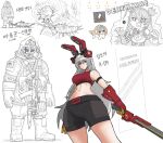  2boys 3girls animal_ears breasts creature darture_(girls'_frontline_2) doro_(nikke) elid_(girls'_frontline) frozen gas_mask giant_insect girls'_frontline girls'_frontline_2:_exilium highres krolik_(girls'_frontline_2) mask monster multiple_boys multiple_girls rabbit_ears red_eyes suomi_(girls'_frontline) suomi_(girls'_frontline_2) sword user_xmfv3428 varjagers_(girls'_frontline_2) weapon white_background white_hair winter_uniform 