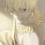 ass2565 bad_id bad_pixiv_id blonde_hair earrings fate/zero fate_(series) gilgamesh jewelry male_focus necklace red_eyes slit_pupils smile solo toga 