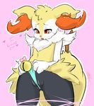  anthro bell blush braixen canine clothing fangs female fox fur inner_ear_fluff mammal mancharm nintendo open_mouth panties pink_background plain_background pok&eacute;mon pussy red_eyes solo stick tuft underwear video_games white_fur 